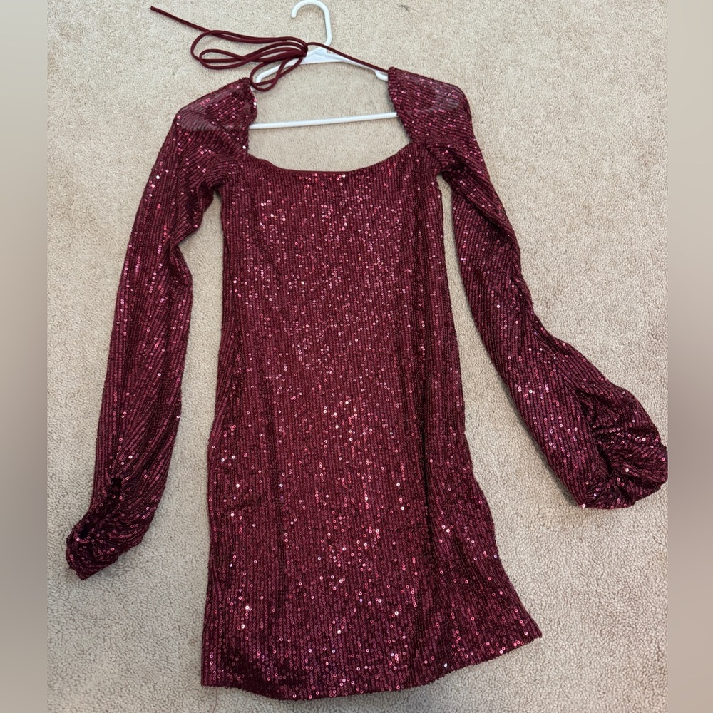 red lucy in the sky sequin mini dress